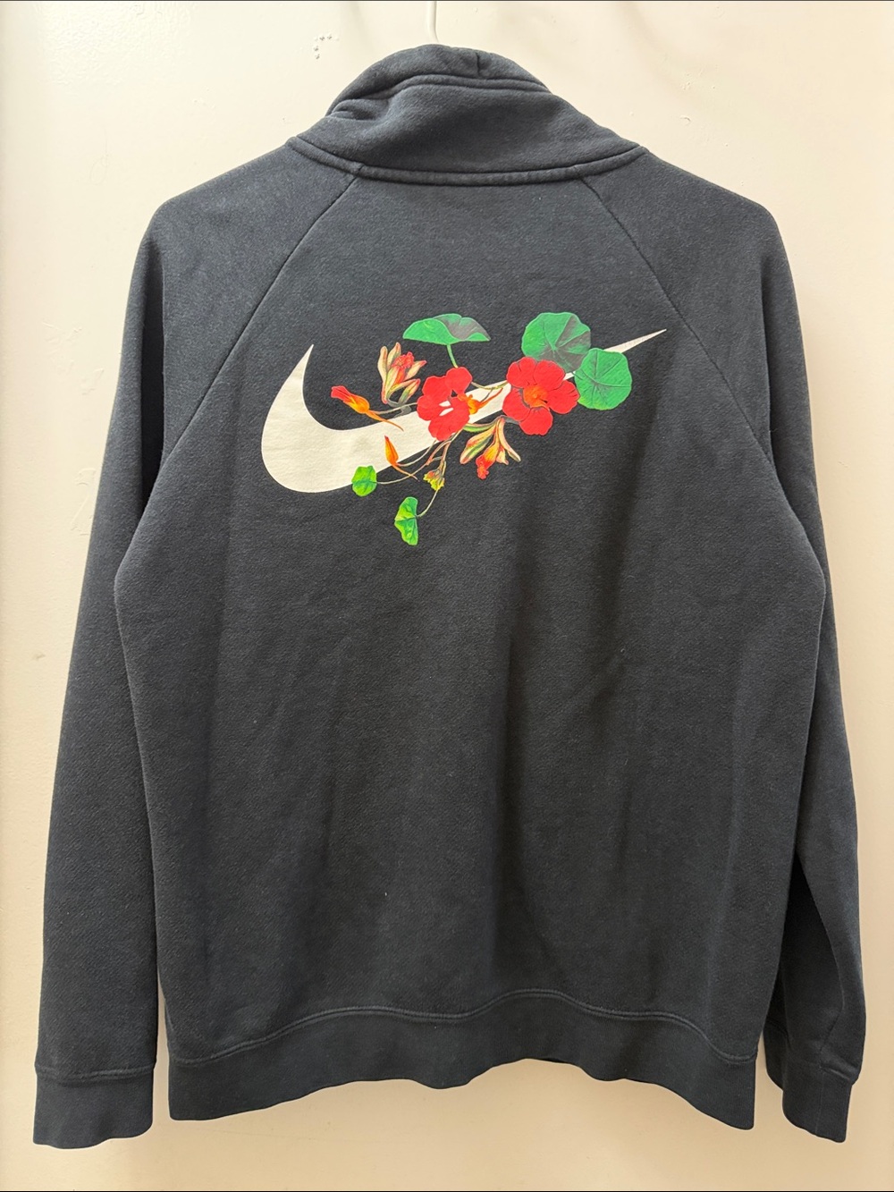 Nike Quarter Zip-Up Fleece Pullover with Floral Swoosh